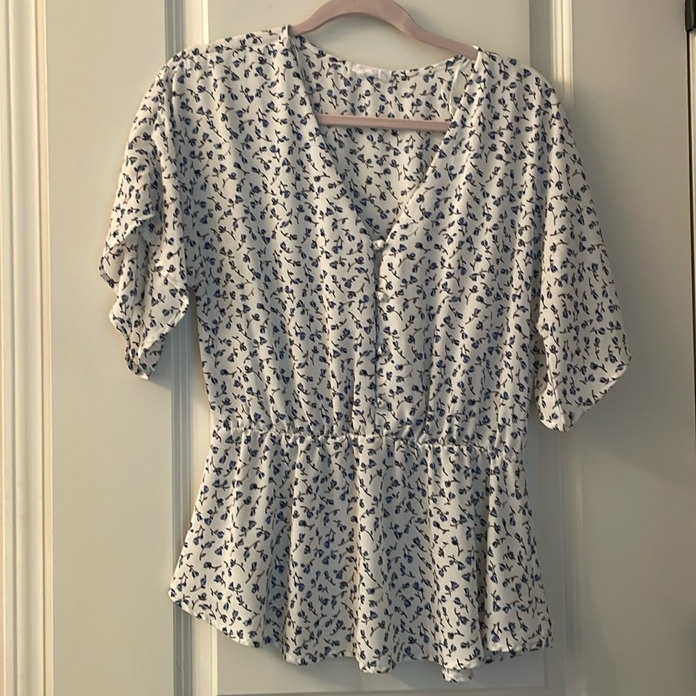 Blue and white floral top